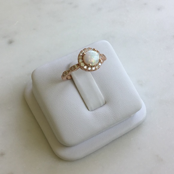 Sale $18! Rose Gold Plated over .925 Sterling Silver Lab created Opal Ring - Picture 2 of 16